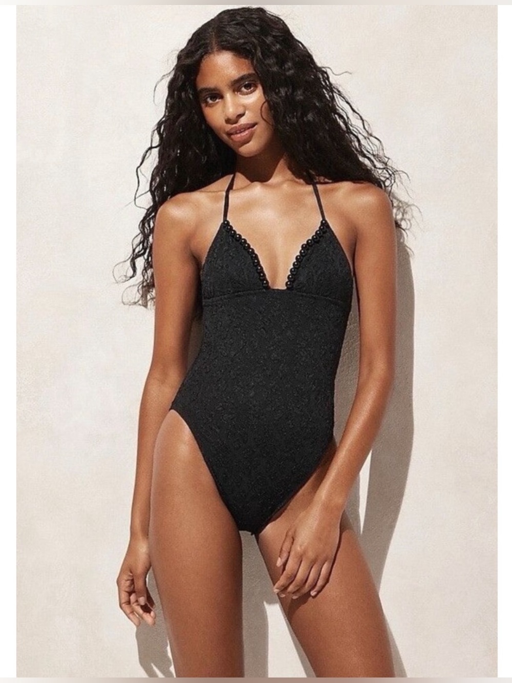NWT J. Crew Beaded Cloque One-Piece Beaded Trim Halter Swimsuit - Size 6